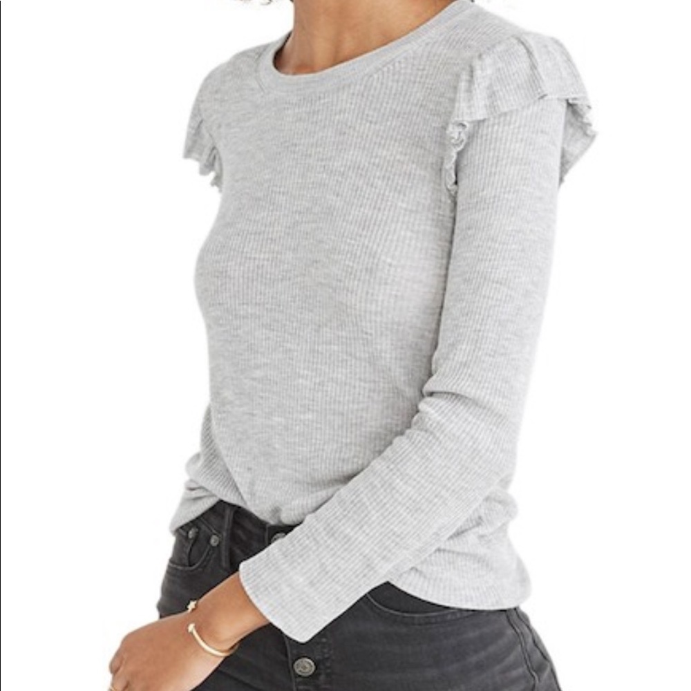 Madewell NWT ruffle shoulder gray top xs